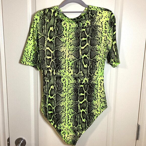 Womens Snake Animal Print Bodysuit Cut Out Front Short Sleeves One Piece Leotard - Picture 4 of 9